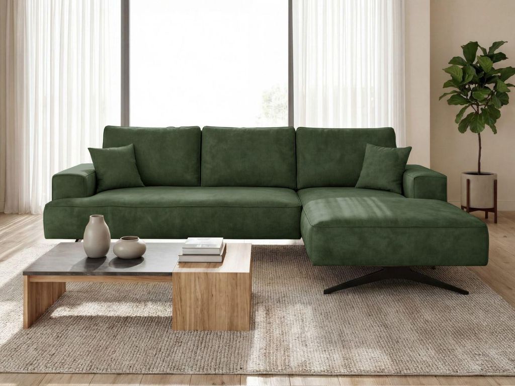 GrainGold Ecksofa L-Form Rechts Leto - Moderne Ecksofa mit Metallbeinen - 3-Sitzer Eckcouch, Wohnzimmer Ecksofa - Eckcouch Grün (Whisper 11)