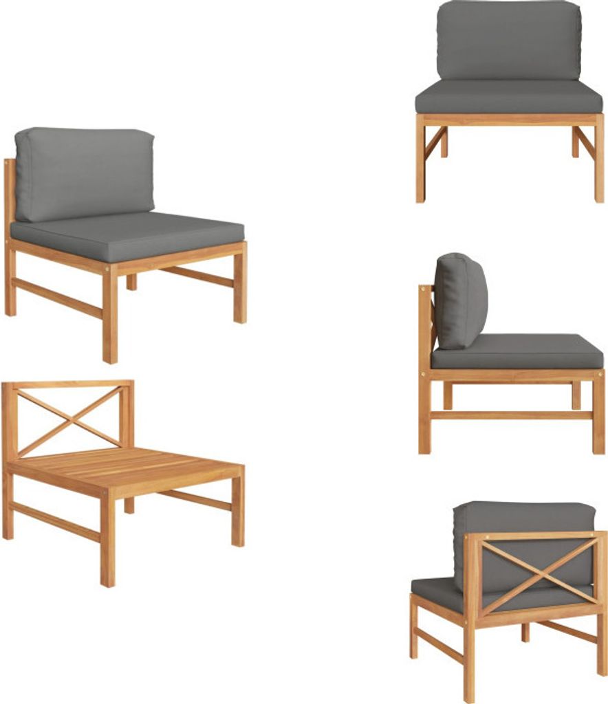 vidaXL Mittelsofa mit Dunkelgrauen Kissen Massivholz Teak - Gartensofaelemente