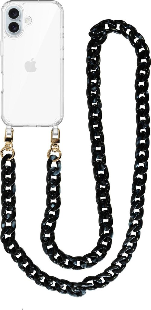 iPhone 17 - Marble Black Transparant Cord Case - Long Cord