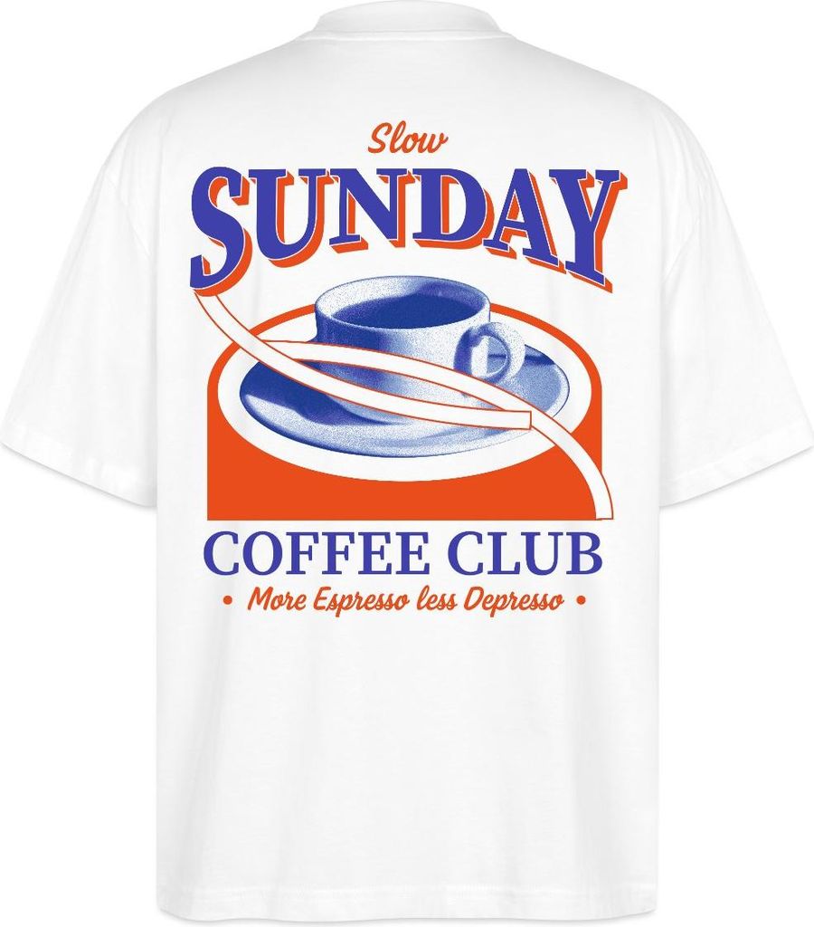 Spreadshirt Slow Sunday Coffee Club stzlischer coffee print Oversize Uni T-Shirt, XL, Weiß