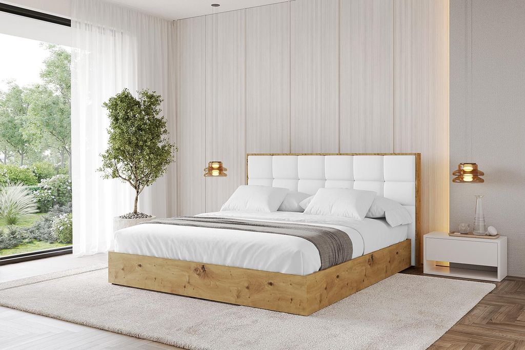 ALTDECOR Polsterbett mit Bettkasten - ENZO2 - 180x200 Weiß Kunstleder- Bett mit Kopfteil, Boxbett ohne Matratze, Doppelbett mit Stauraum