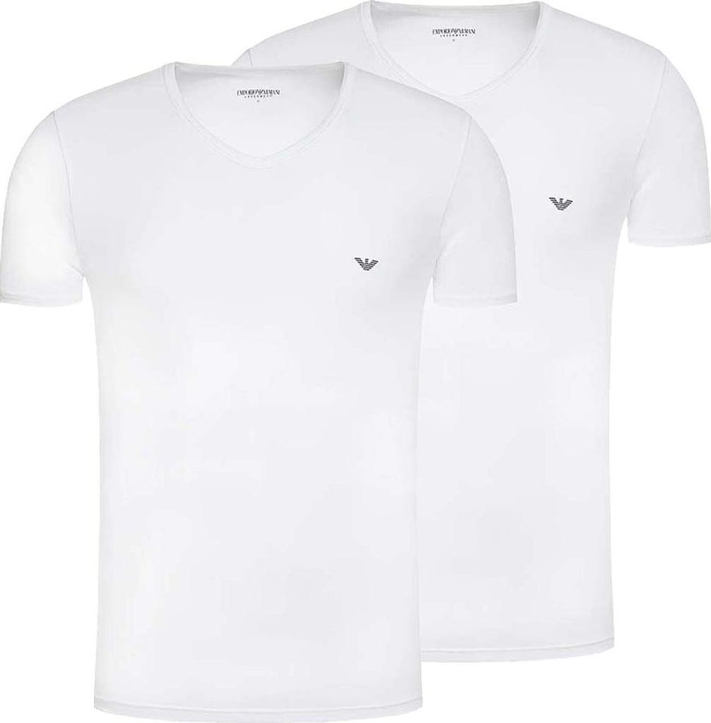 Emporio Armani Herren T-Shirt 2er Pack | Baumwolle & Elasthan Regular Fit Farbe Weiß Größe L EM000392 AF14132