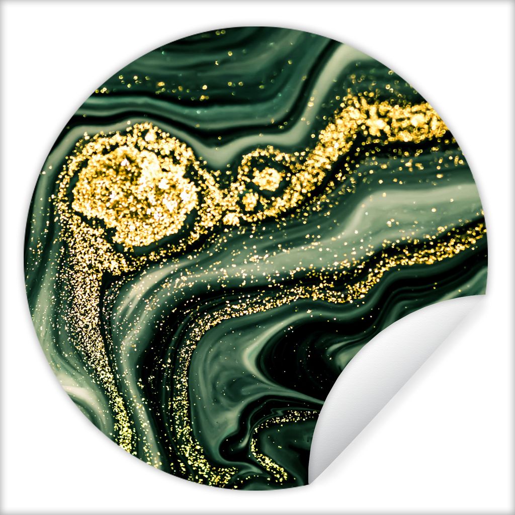 MuchoWow Runde Wandtattoo - Wandsticker Tapete Aufkleber Marmor - Gold - Glitter - Grün - Marmoroptik - Luxus Ø 100 cm Selbstklebend und Reposi...