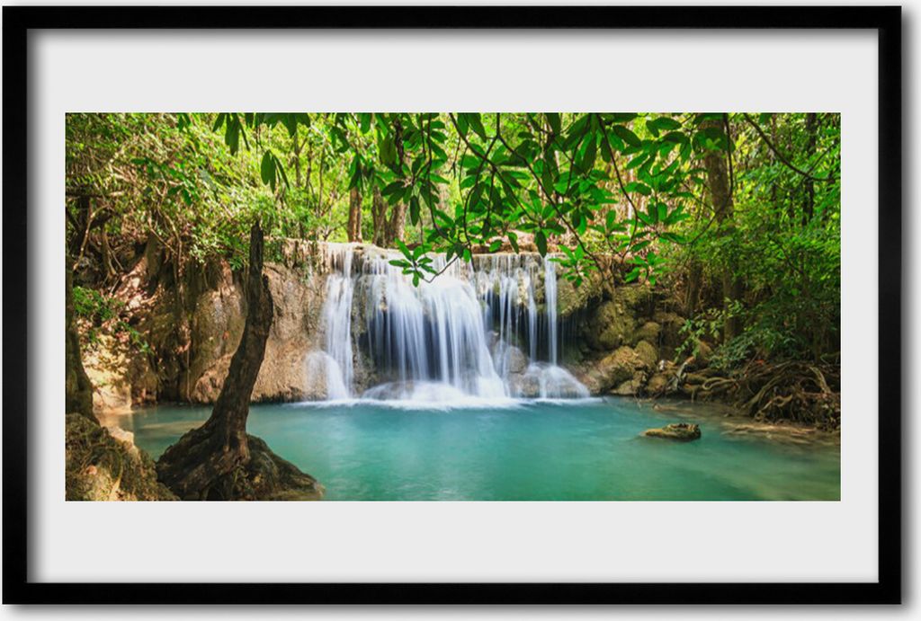 Bild 60x40 MDF-Rahmen Wandkunst Wasserfall Lake Forest Natur