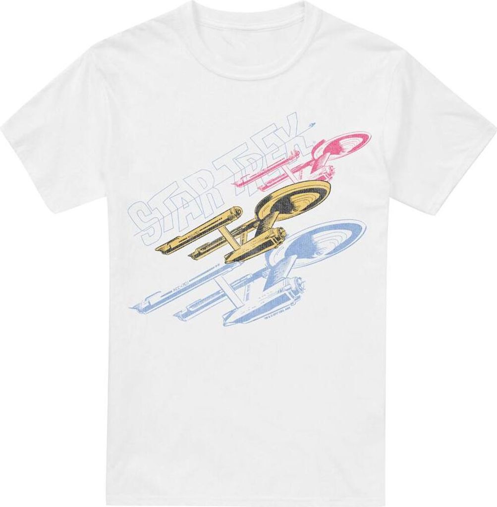 Star Trek - "Tri Enterprise" T-Shirt für Herren TV5986 (5XL) (Weiß)