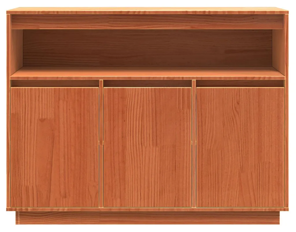 Bahut de Rangement en Bois Brun Cire 104cm - Buffet Bas Tradition