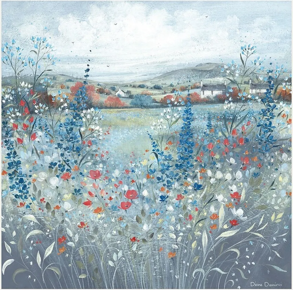 Décoration Murale Toile Encadrée 60x60 cm Paysage Abstrait Bleu Vert