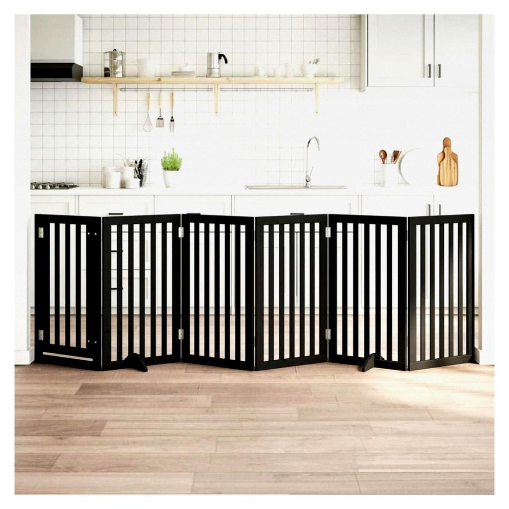 6-teiliges Hundetor mit Tür, faltbar, schwarz, 300 cm, Pappelholz, modulares Haustiertor für Zimmer, Durchgänge und Korridore für kleine Tiere ...