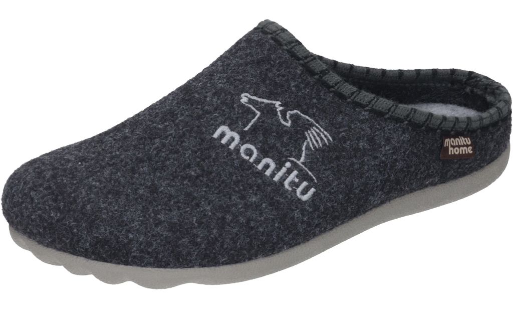 Manitu 220274 Herren Hausschuhe Pantoffeln Filz, Größe:46 EU, Farbe:Grau