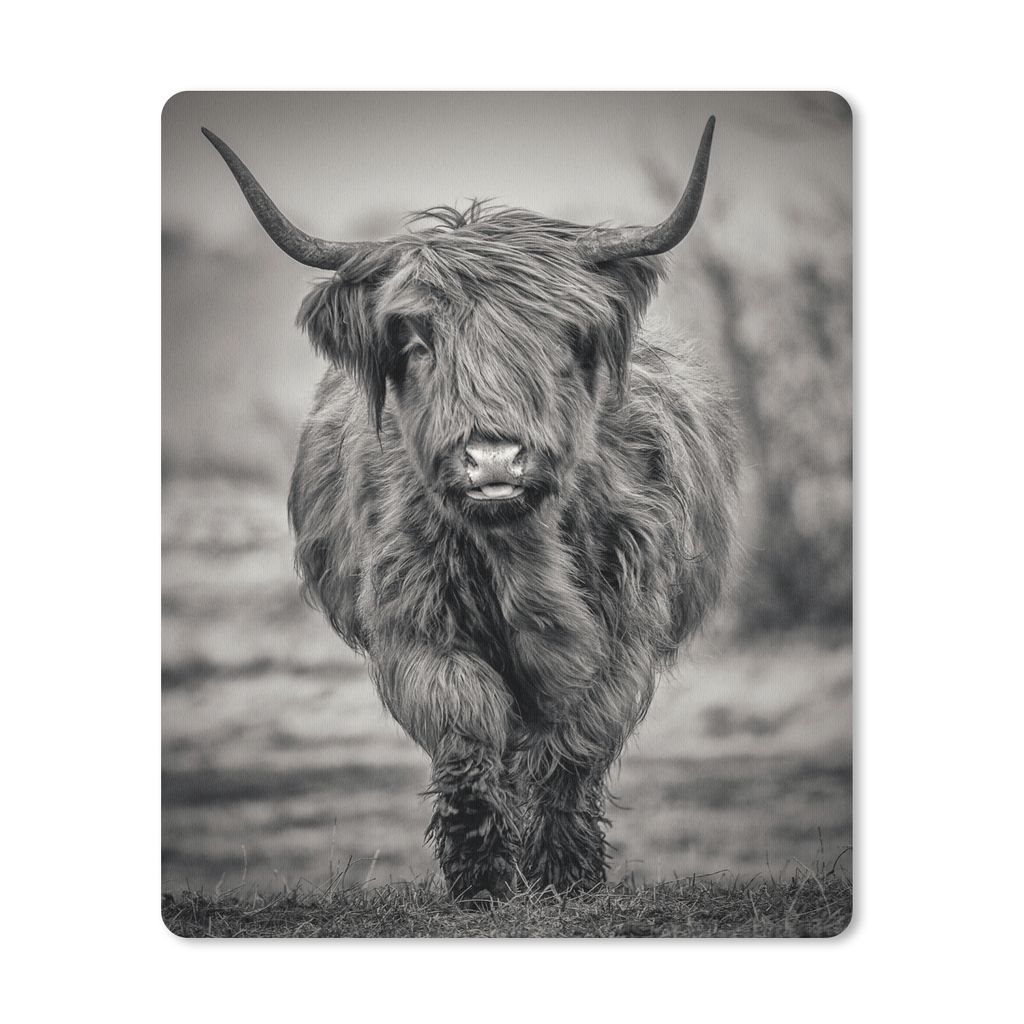 MuchoWow Mauspad Mousepad Schottischer Highlander - Schwarz und Weiß 30x40 cm - Mousepads - Maus Mat - Pad - Mausunterlage - Mausmatten