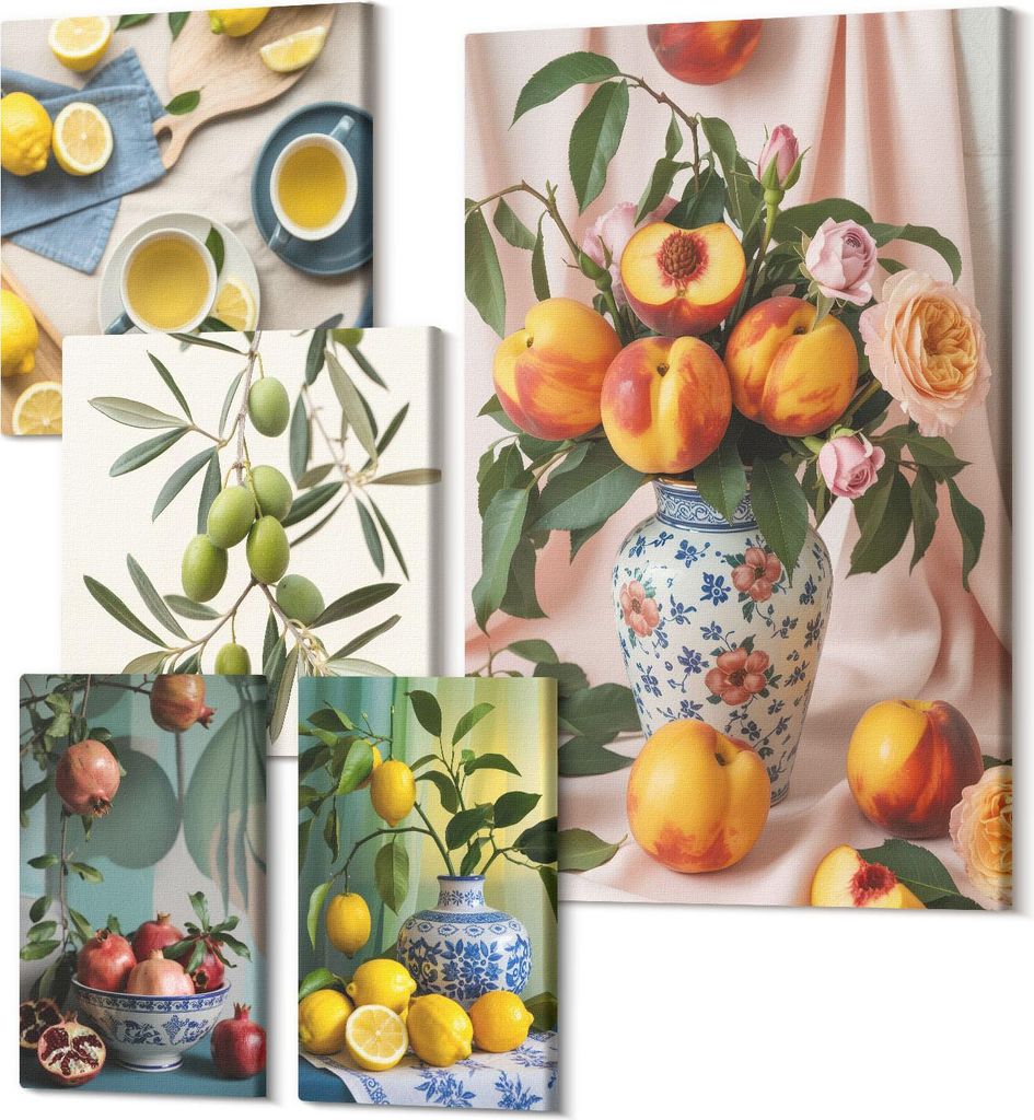 Leinwandbild Set 5-teilig – Modernes Wandbild – Polycanvas Kunstdruck – Abstrakte Bilder – Hochwertige Wandkunst – 2x 30x30 cm + 2x 20x30...