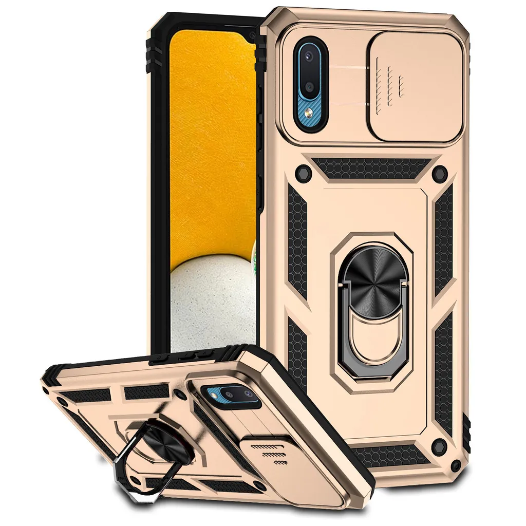Custodia Samsung A02 Oro Offerta: Anello + Protezione Camera Scorrevole