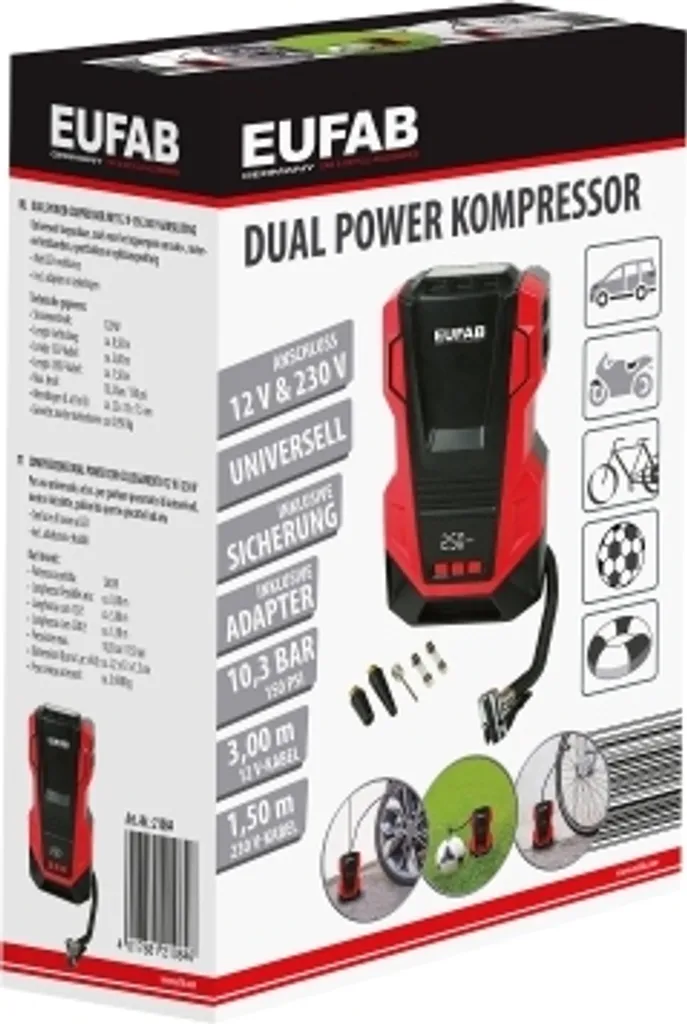Compresseur d'air de voyage EUFAB 12V 230V pour pneus et camping