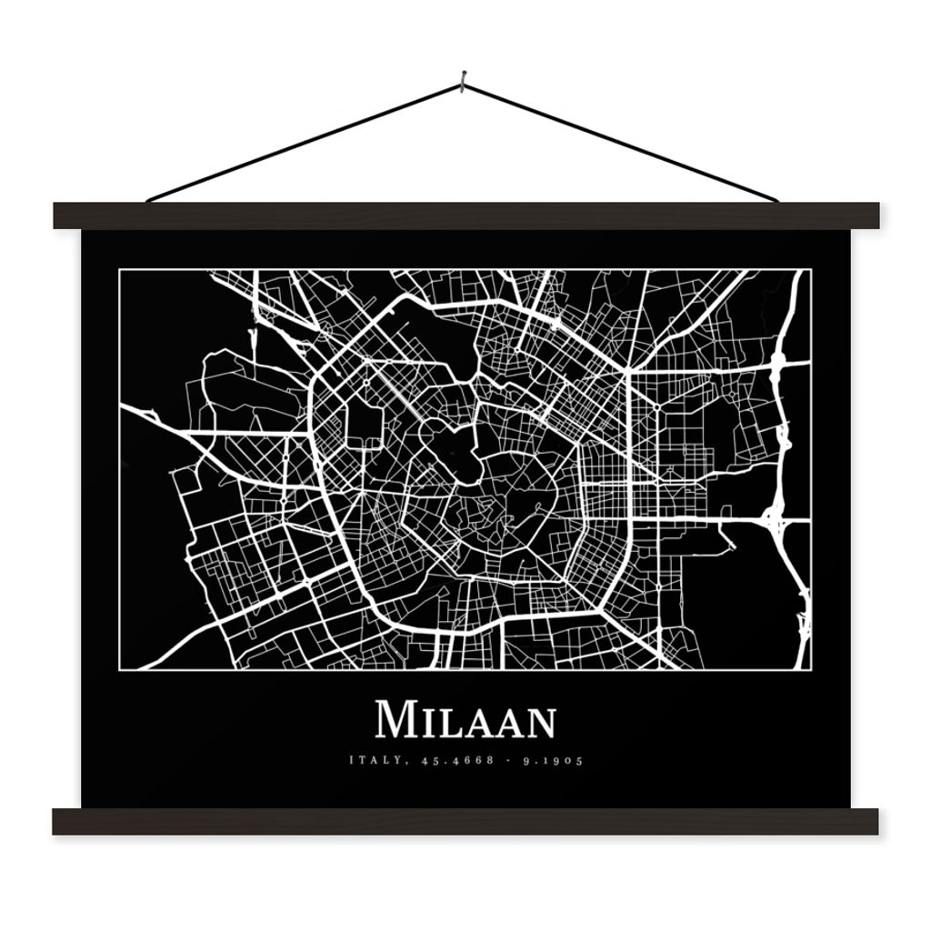 MuchoWow Textilposter Mailand - Karte - Stadtplan 150x113 cm mit holzfarbenen Rahmen - Poster