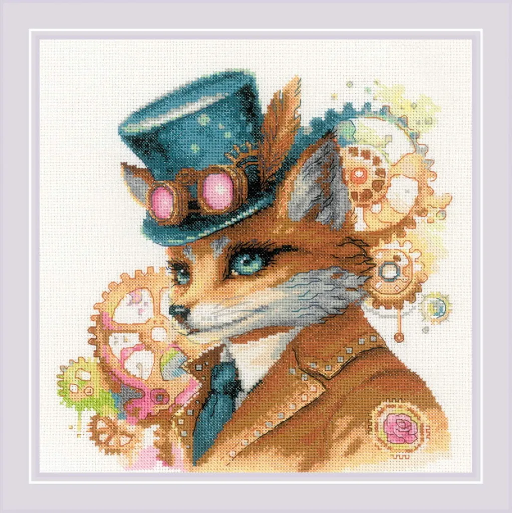 Broderie Point de Croix Riolis Steampunk Fox avec fils laine/acrylique
