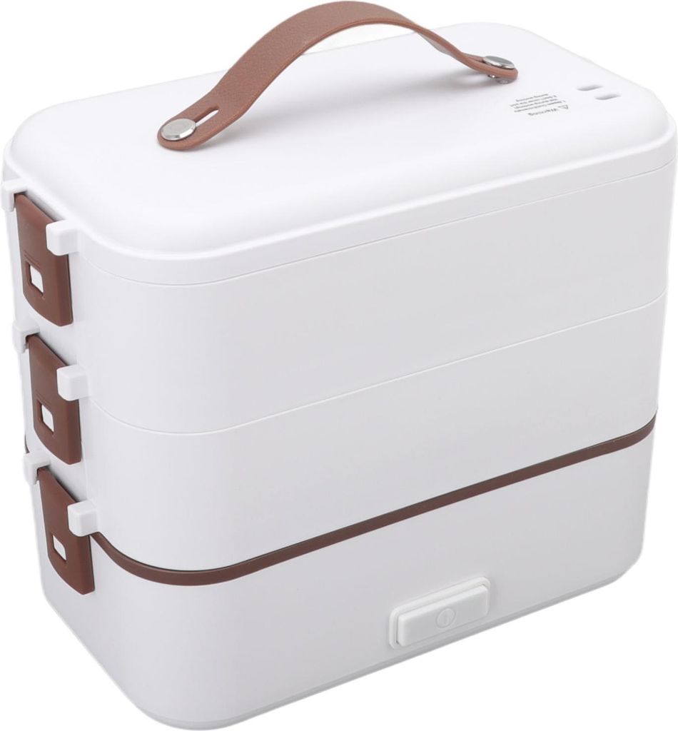 Beheizte Lunch Box 1.2 Liter 3 Etagen Lebensmittelqualität PP Edelstahl Silikongriff Elektrische Lunch Box für Büro Reisen EU Stecker 220V