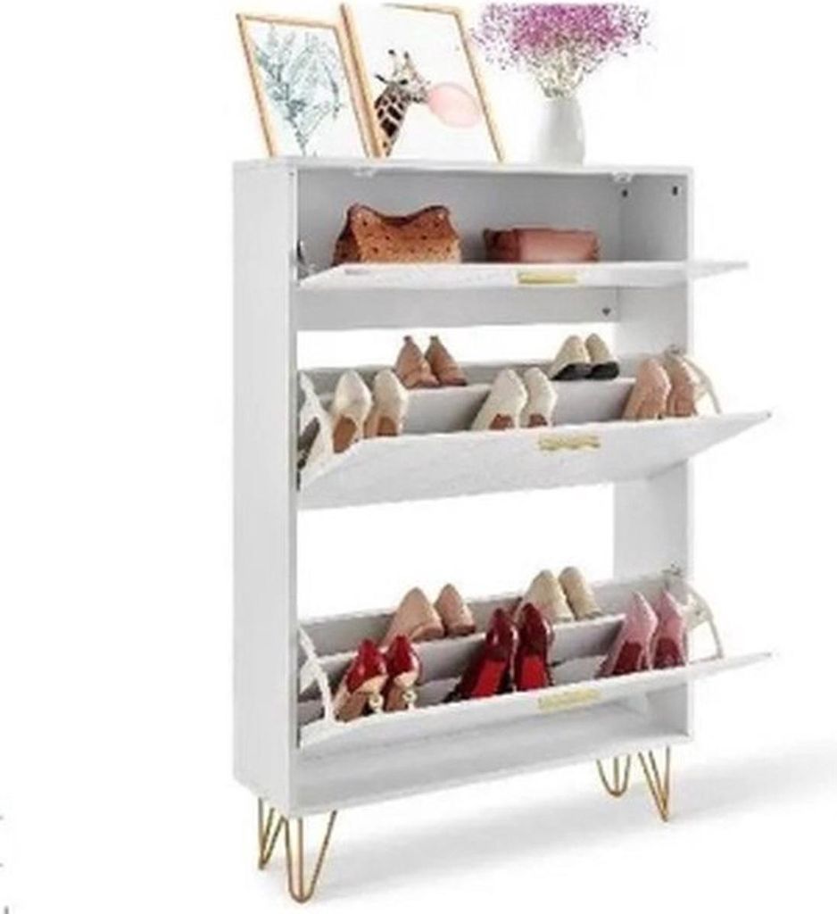 Stehender Schuhschrank – Aufbewahrungsschrank – Weiß – Muster – 80x24x120cm
