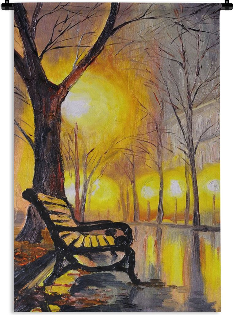 MuchoWow Wandteppich Wandbehang Malerei - Bank - Wasser - Licht - Öl 120x180 cm Tapisserie Dekoration Wandtuch - Schlafzimmer - Dekorationen fü...