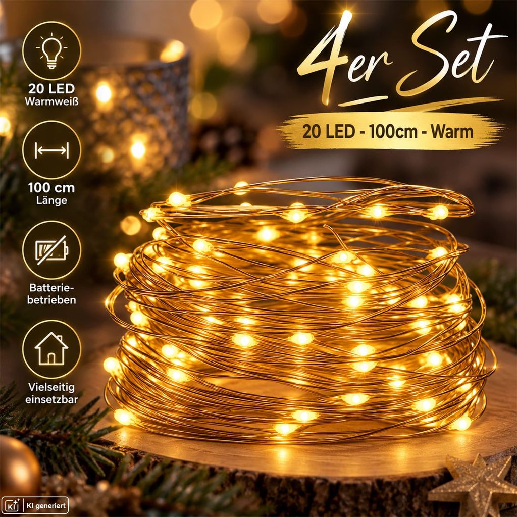 4 Set LED Lichterkette Drahtlichterkette Weihnachten Produktbild 
