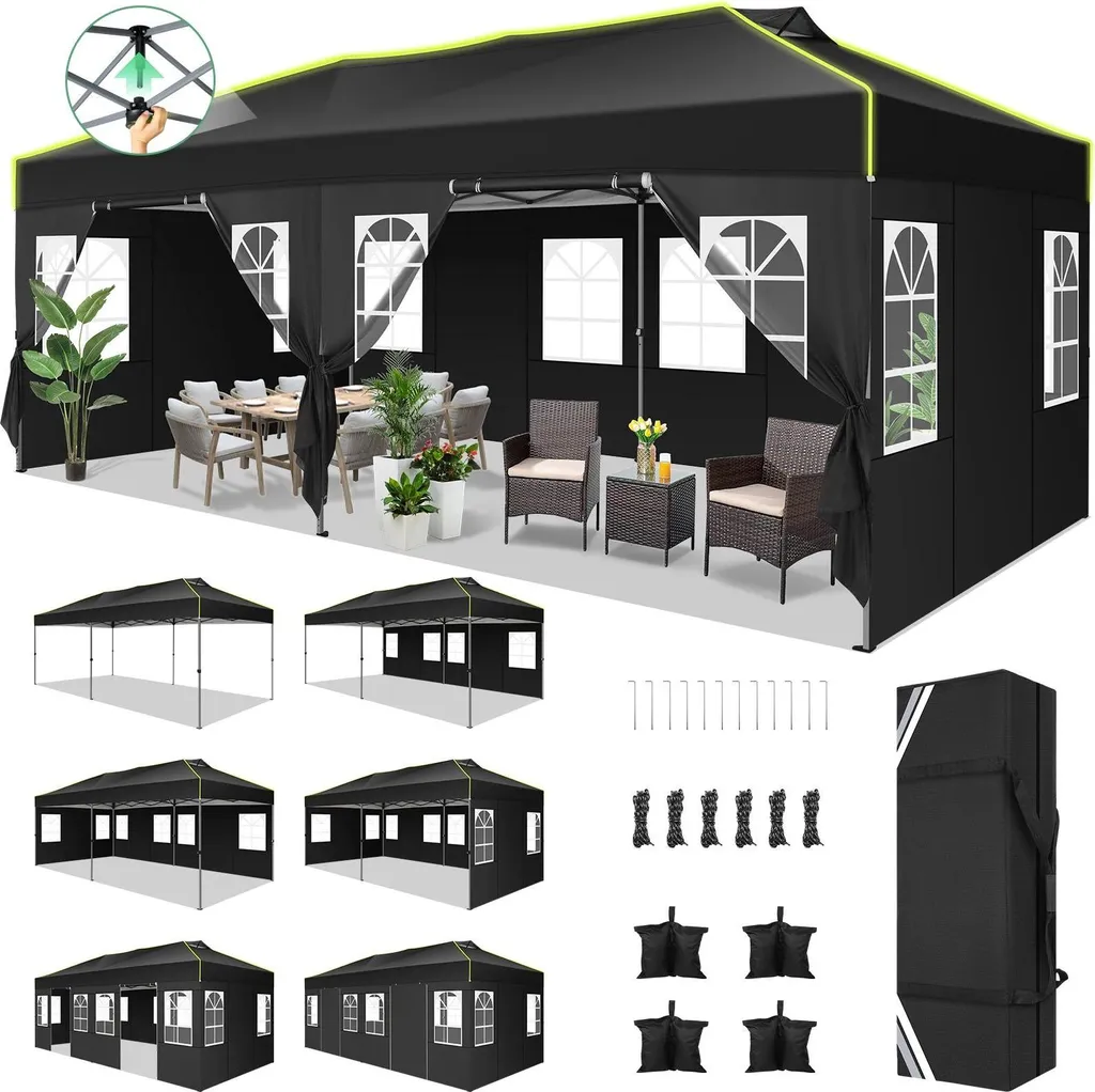 Abri de jardin 3x6m noir idéal pour événements extérieurs et réceptions