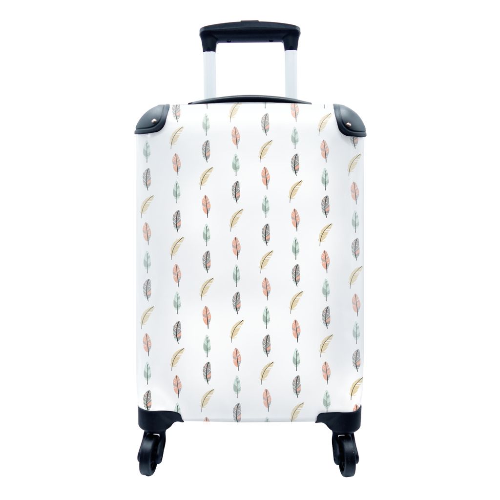MuchoWow Koffer Handgepäck Trolley Rollkoffer Kleine Reisekoffer mit 4 Rollen - Federn - Farben - Muster - Cabin Size < 55x40x23 cm & 55x40x20 c...