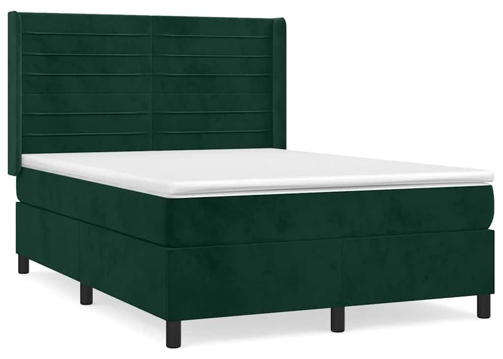 vidaXL Boxspringbett mit Matratze Dunkelgrün 140x200 cm Samt