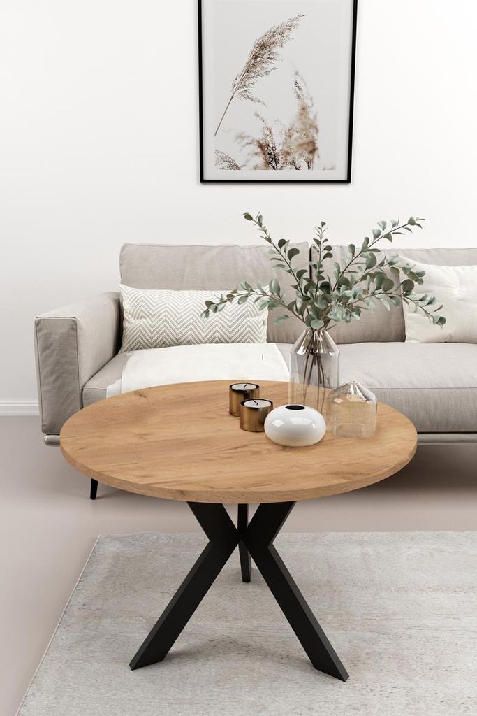 Couchtisch DREVICO mit schwarze Metallgestell, runde Produktbild 3