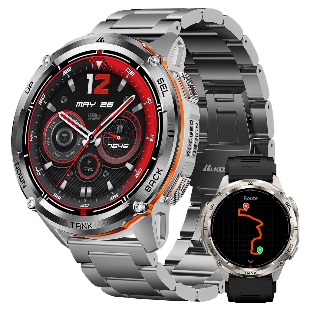 2025 KOSPET Smartwatch Herren Smartwatch GPS Smartwatch 470mAh Wasserdichte Uhr Silikonband + Stahlarmband