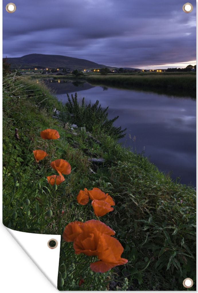 MuchoWow 80x120 cm Outdoor-Poster Gartendeko Sichtschutz Garten Poster für den Garten Rote Mohnblumen am Wasser