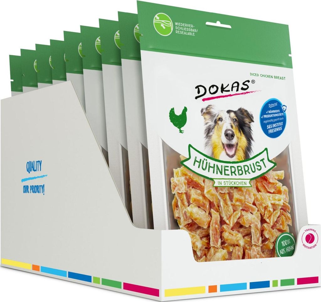 Dokas Hunde Snack Hühnerbrustfilet in Stückchen | 9x200g