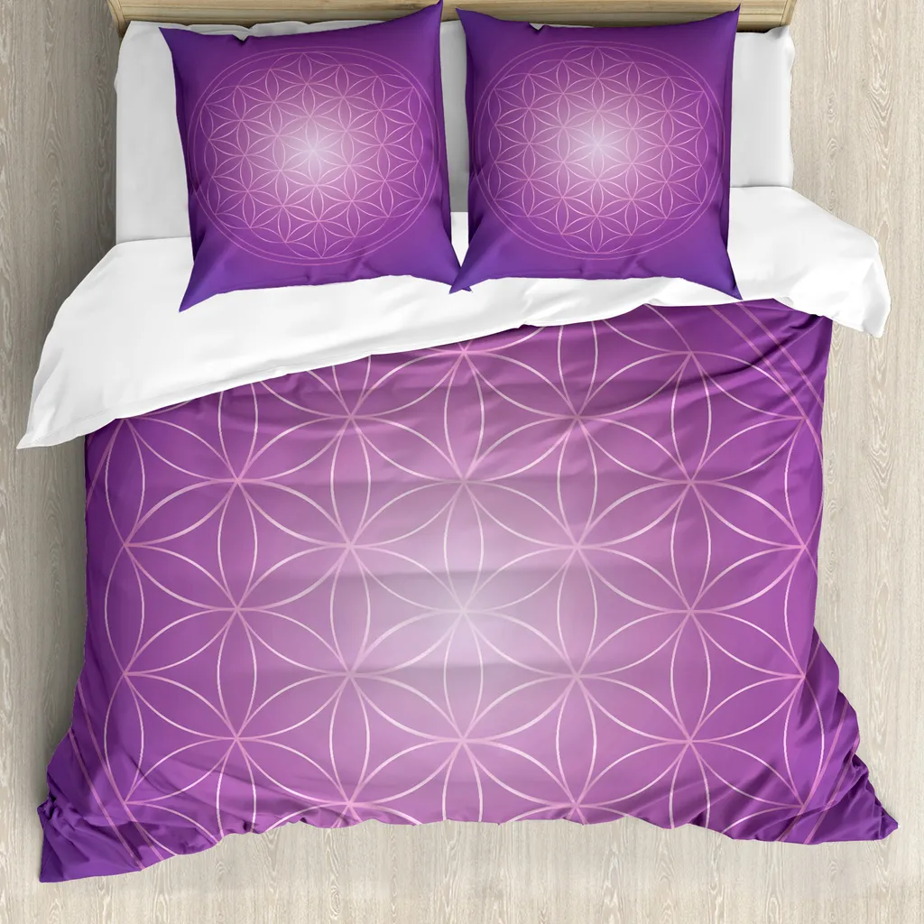 ABAKUHAUS Set copripiumino psichedelico per letti matrimoniali, motivi floreali vivaci, antiacaro, adatto a chi soffre di allergie, con federe, colore fucsia viola