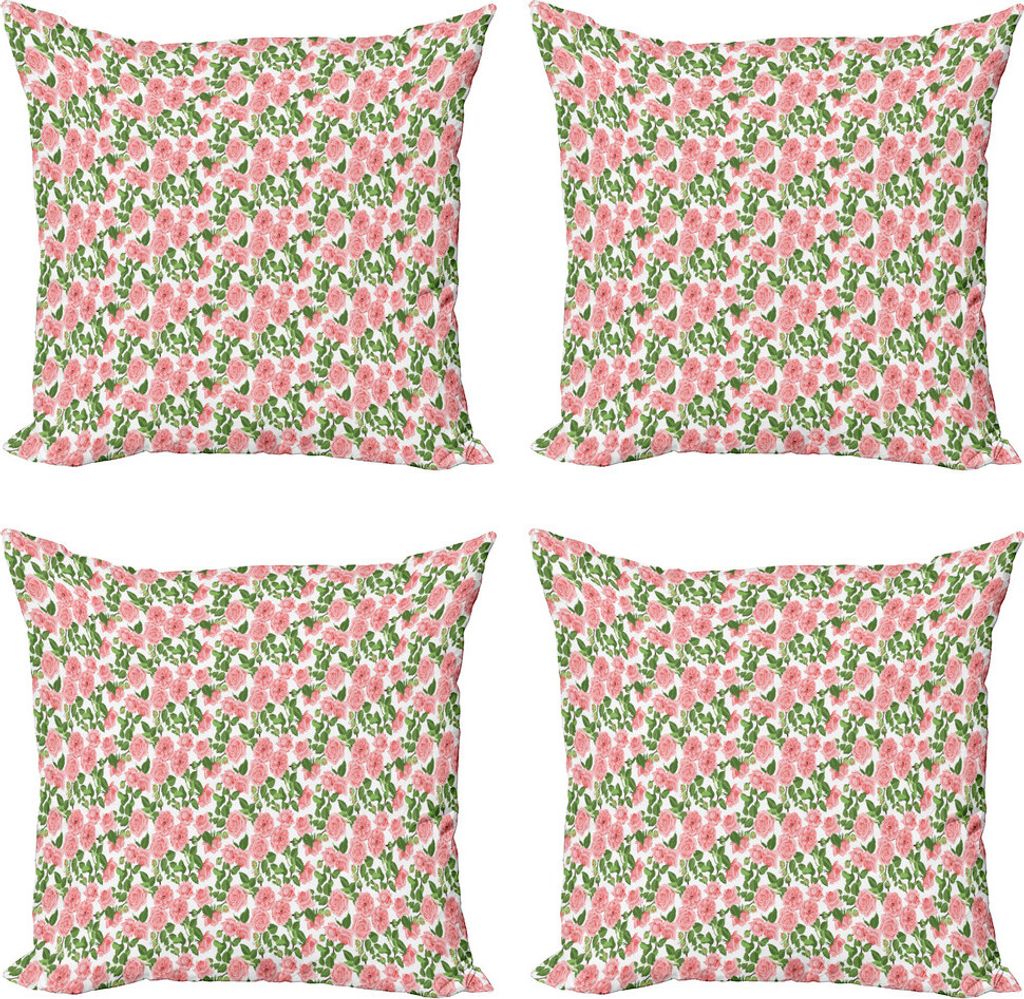 ABAKUHAUS Pfingstrose Kissenbezug Set (4 Stück), Rosa Vintage Vintage Blume, Moderner Doppelseitiger Digitaldruck, 45 cm x 45 cm, Rosa Olivgrün