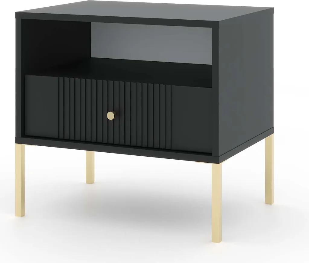 Table de nuit Iseo Noir et Or 54cm FURNLUX - Table de chevet design chic