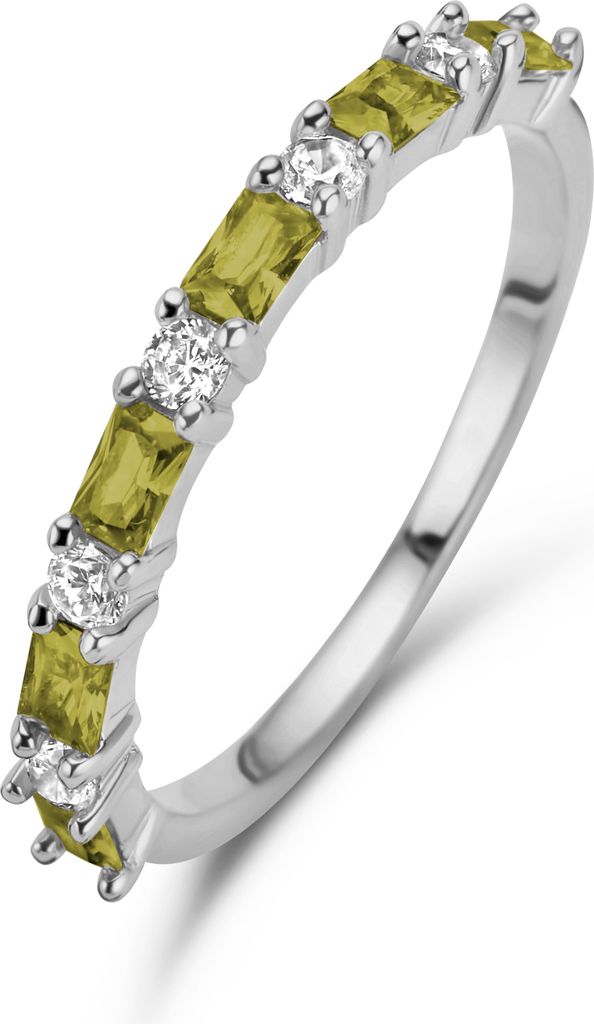 Neu Bling 9NB-1075-50 Silberring mit Zirkonia - Größe 50 - 2 mm breit - Baquette und rund - weiß und olivgrün - Silber