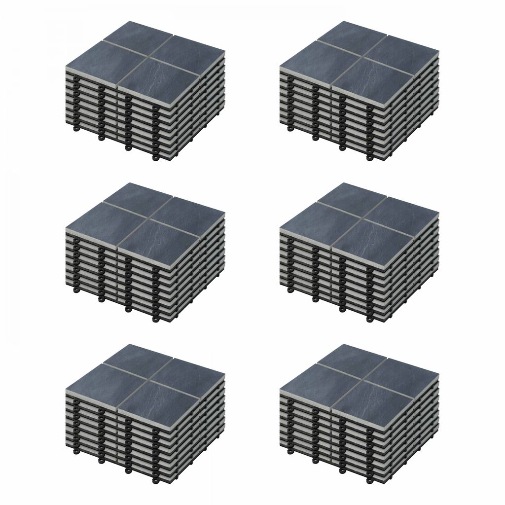 48 klickbare Terrassenplatten aus schwarzem Stein Grau - Oviala Kobe