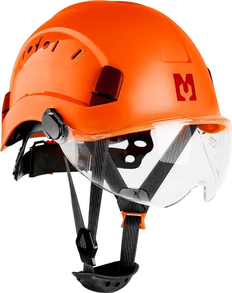 Mustbau Sicherheitshelm, EN397 Schutzhelme mit Schweißband und Visier, 53 bis 63cm Verstellbarer Kopfumfang, strapazierfähiges ABS-Material Für ...
