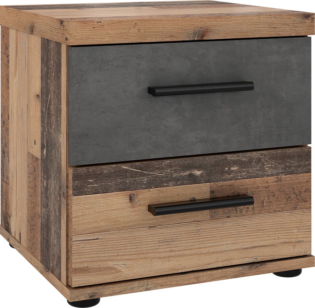 Furniture24 Wnk08-C754 Nachttisch Winnie Schubladen Old Wood/Beton Dunkelgrau