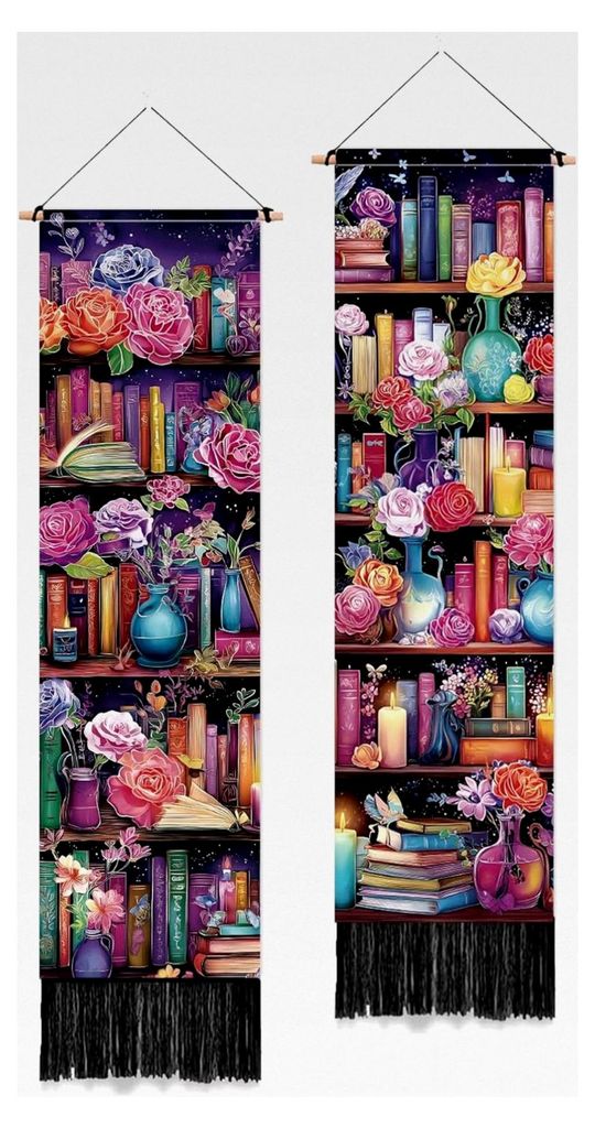 2er Set Wandteppich mit Rosenmotiv im Bücherregal-Stil 52 x 13 Zoll/130 x 33 cm