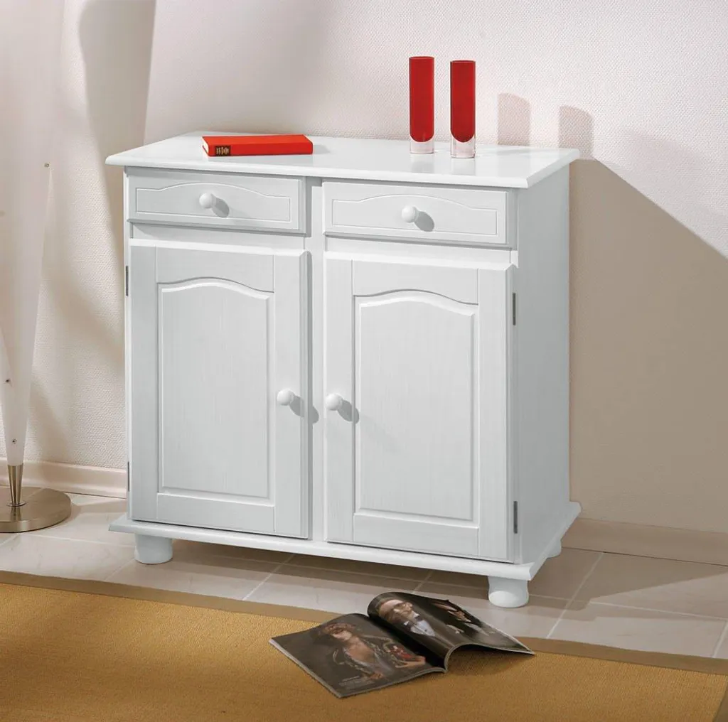 Buffet Pallare Blanc : Solution de Rangement Compacte avec 2 Tiroirs