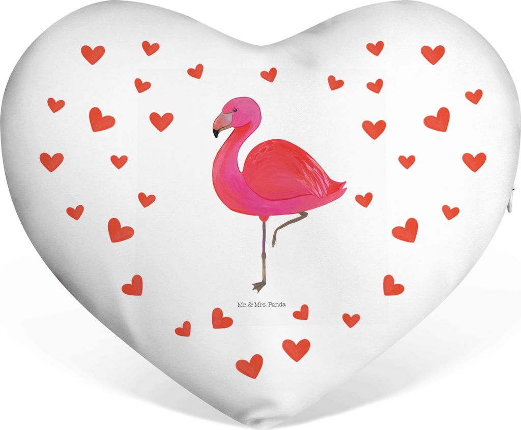Mr. & Mrs. Panda Sofakissen Flamingo Classic - Weiß - Geschenk, Kuschelkissen, glücklich, dekoartikel, Spruch, Prächtig, Dekokissen, Ich, Rosa, ...