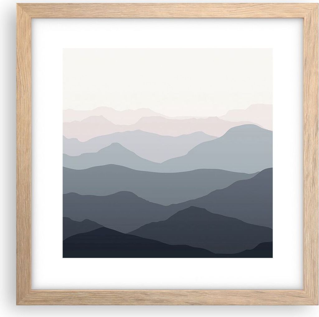 Gerahmtes Poster - Rahmen in heller Eiche - Berge Grafiken Buntstift - 30x30 cm - Wand Bild - Wanddeko - Wandbilder - Kunstposter - Wandposter - Bi...