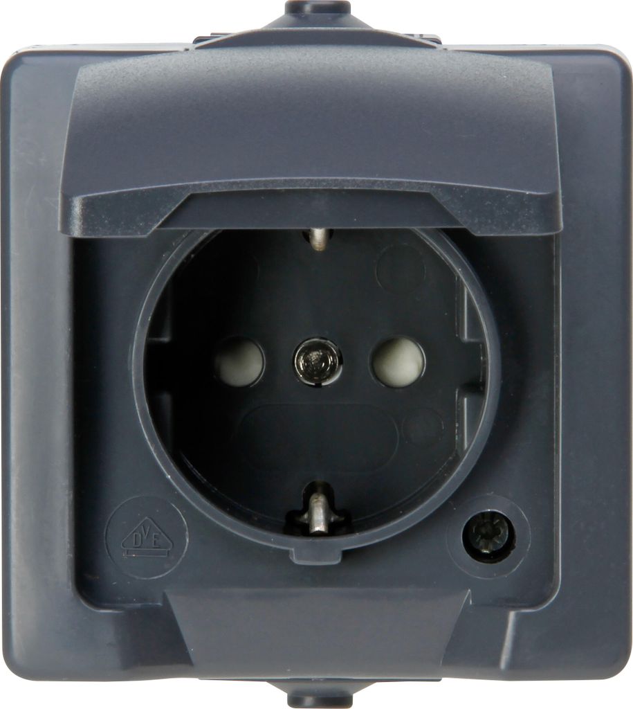 Kopp NAUTIC 1-fach Schutzkontakt-Steckdose mit Klappdeckel in Anthrazit - Sichere Aufputz-Steckdose mit erhöhtem Berührungsschutz - IP44 Feuchtra...