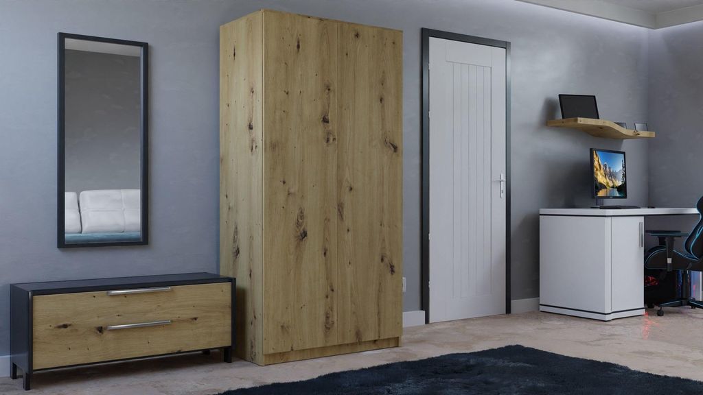 Topeshop SD-90 ART KPL, Eiche, Garderobe, 7 Regale, 2 Produktbild 