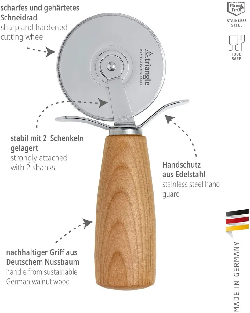 Roulette à pizza en bois de merisier Triangle Ø 7 cm - Design Durable - 2