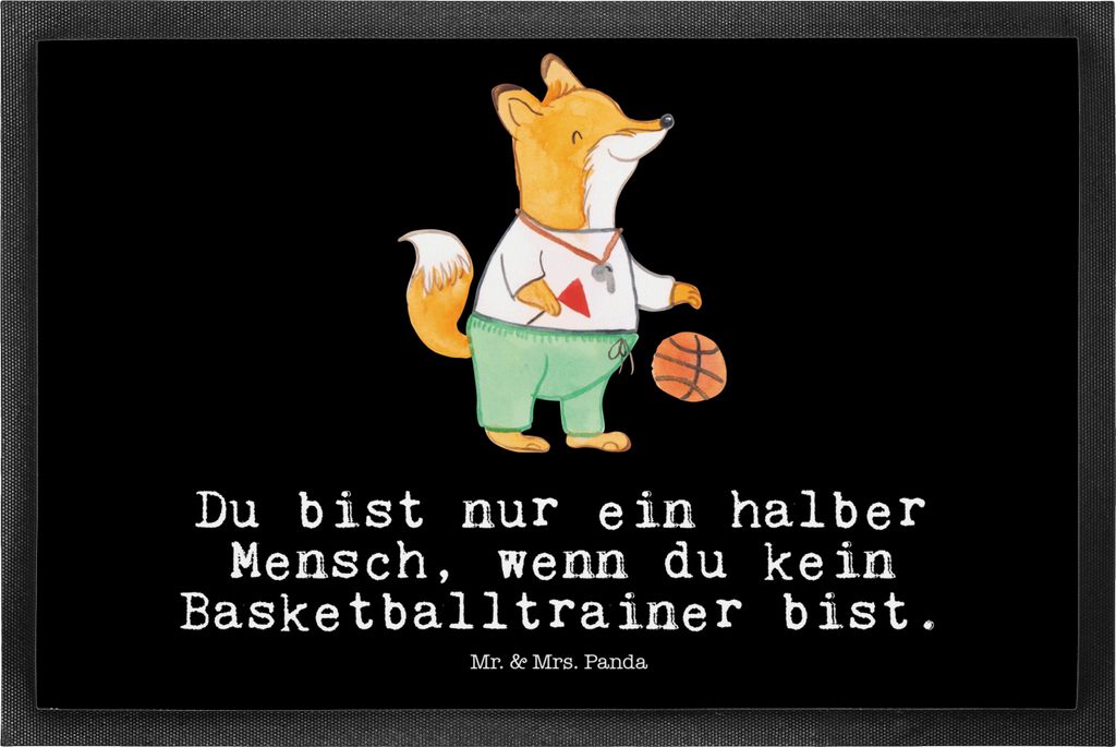 Mr. & Mrs. Panda Schmutzmatte Basketballtrainer Herz 50 x 75 cm - Schwarz - Geschenk, Weihnachtsgeschenk für Trainer, Bodenvorleger, Basketball, F...
