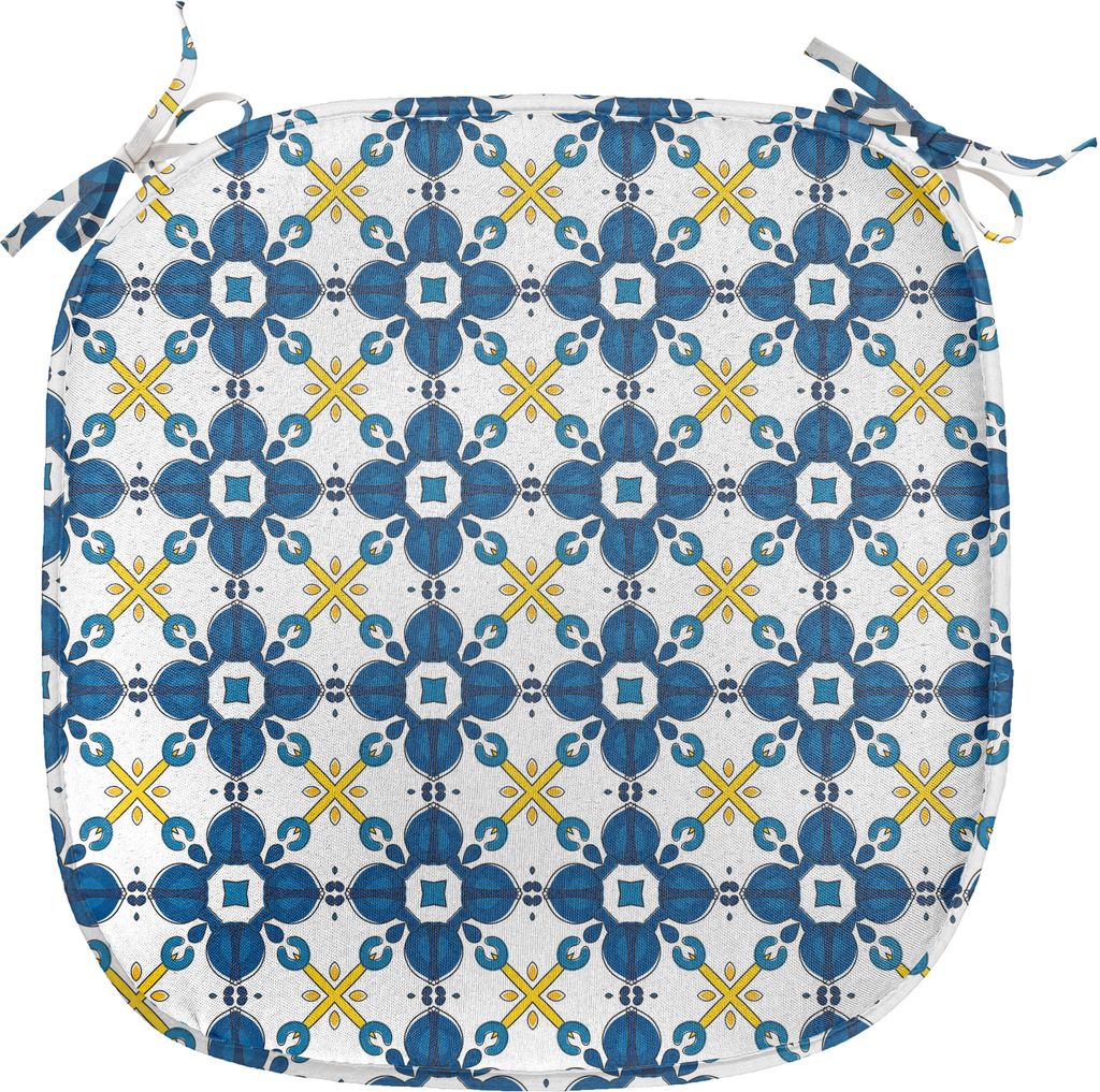 ABAKUHAUS Ethnisch Polster für Esszimmerstühle, Traditionelle Azulejo Fliese, Dekoratives wasserfestes Kissen mit Riemen für Küchensitze, 40 cm...