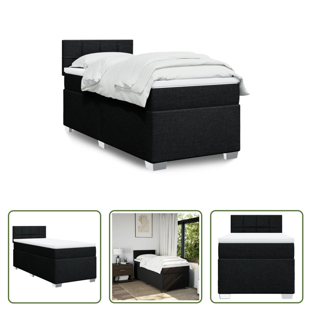 The Living Store Boxspringbett mit Matratze Schwarz 90x200 cm Stoff
