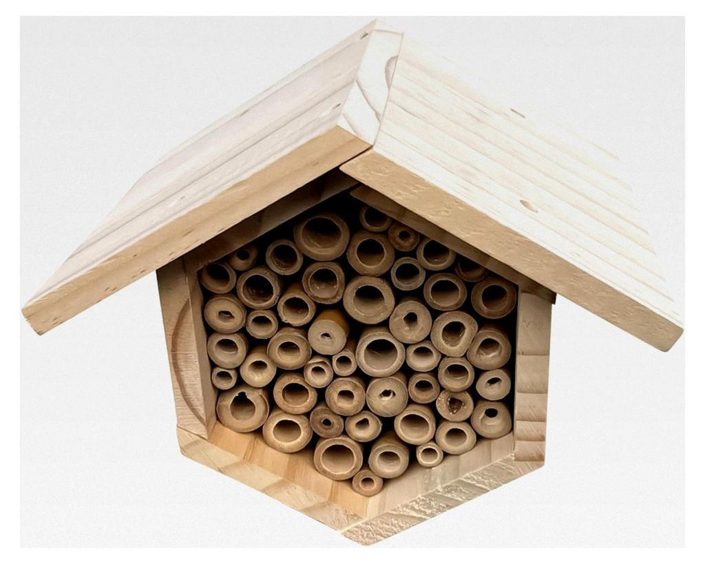 Bienenhaus - Sechseckiger Bienenstock aus Holz mit Röhren, handgefertigter natürlicher Bienenstock aus Holz