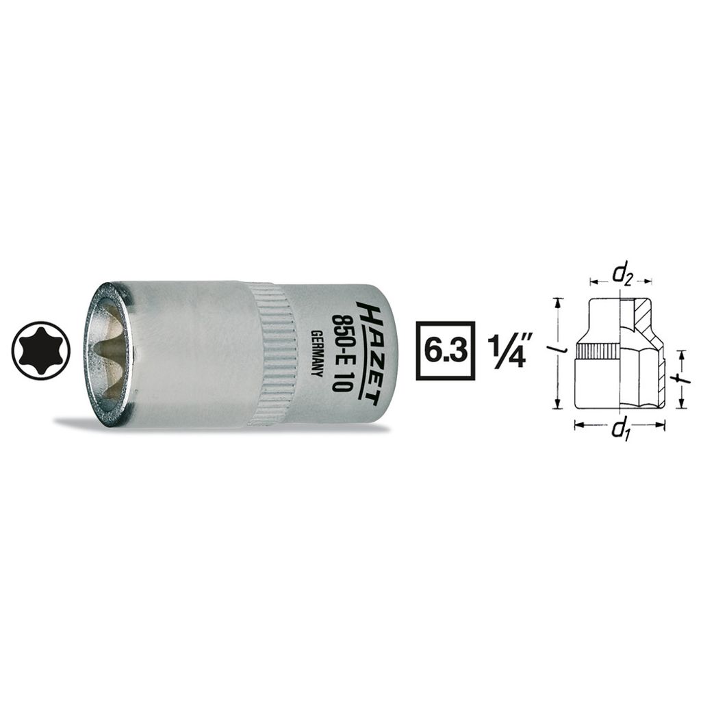 Hazet Steckschlüsseleinsatz 850-E4, 1/4 (6,3 mm) Vierkant hohl, Außen TX Profil, SW E4