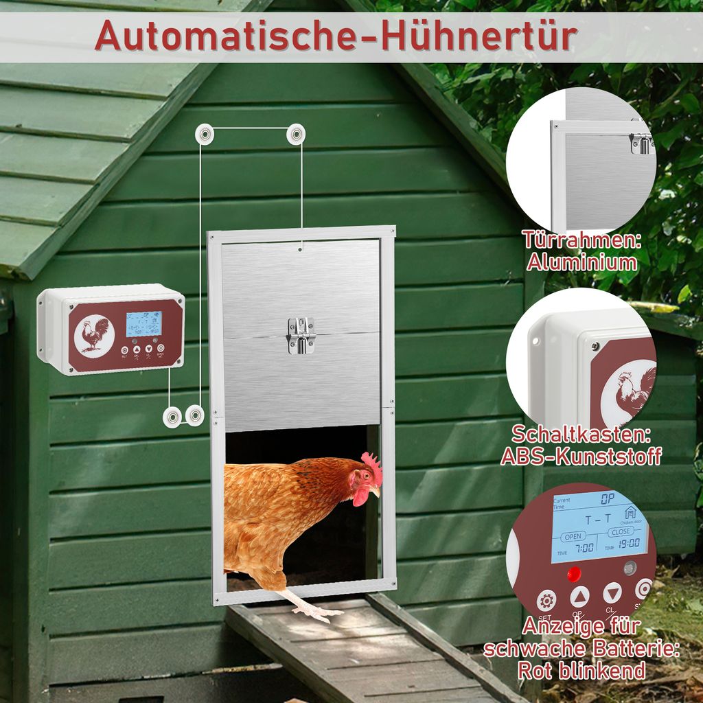 Jopassy Hühnerklappe 2in1 Automatische Hühnertür mit Produktbild 5